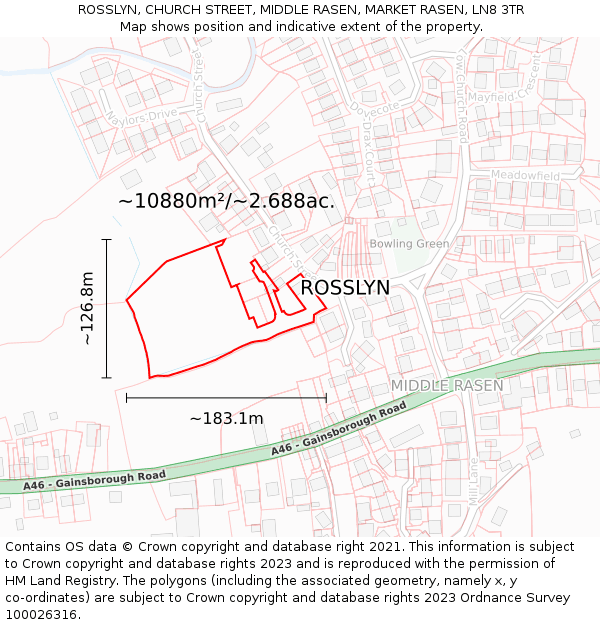 ROSSLYN, CHURCH STREET, MIDDLE RASEN, MARKET RASEN, LN8 3TR: Plot and title map