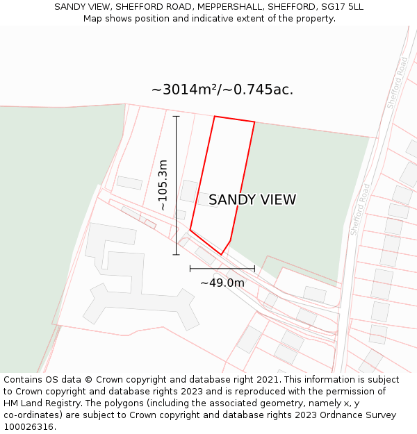 SANDY VIEW, SHEFFORD ROAD, MEPPERSHALL, SHEFFORD, SG17 5LL: Plot and title map