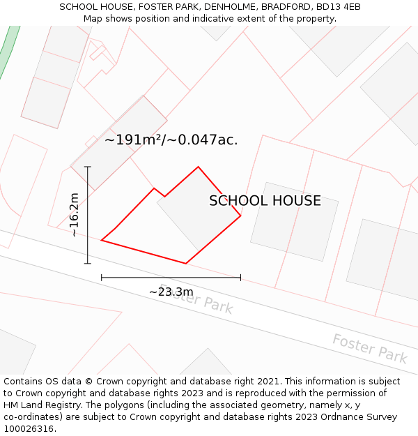 SCHOOL HOUSE, FOSTER PARK, DENHOLME, BRADFORD, BD13 4EB: Plot and title map