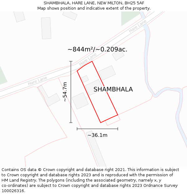 SHAMBHALA, HARE LANE, NEW MILTON, BH25 5AF: Plot and title map