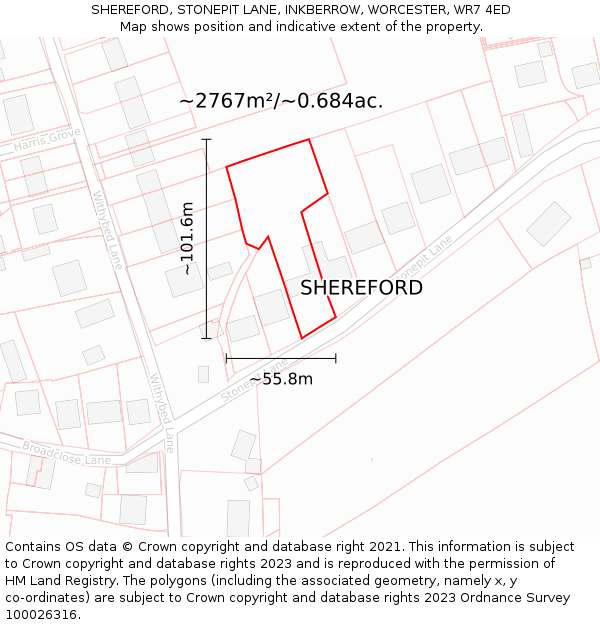 SHEREFORD, STONEPIT LANE, INKBERROW, WORCESTER, WR7 4ED: Plot and title map