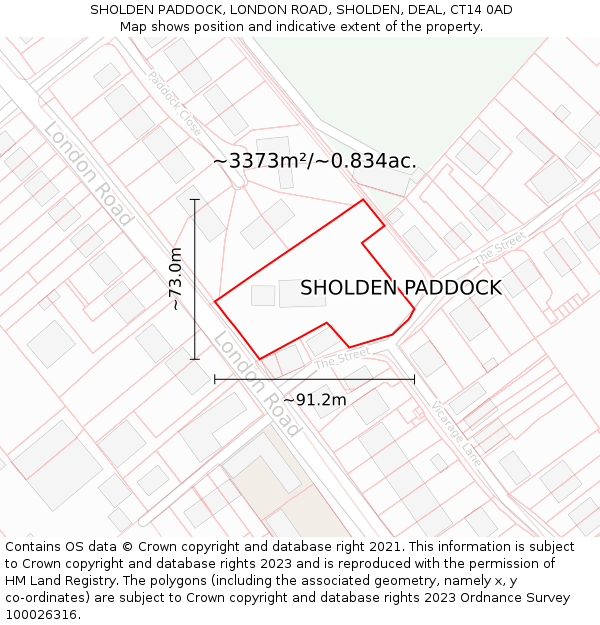 SHOLDEN PADDOCK, LONDON ROAD, SHOLDEN, DEAL, CT14 0AD: Plot and title map