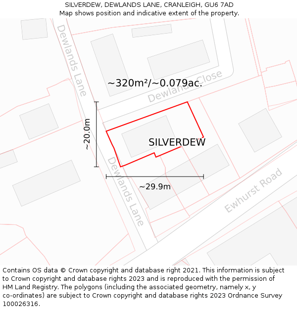 SILVERDEW, DEWLANDS LANE, CRANLEIGH, GU6 7AD: Plot and title map