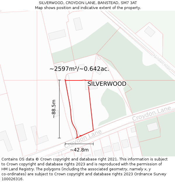 SILVERWOOD, CROYDON LANE, BANSTEAD, SM7 3AT: Plot and title map