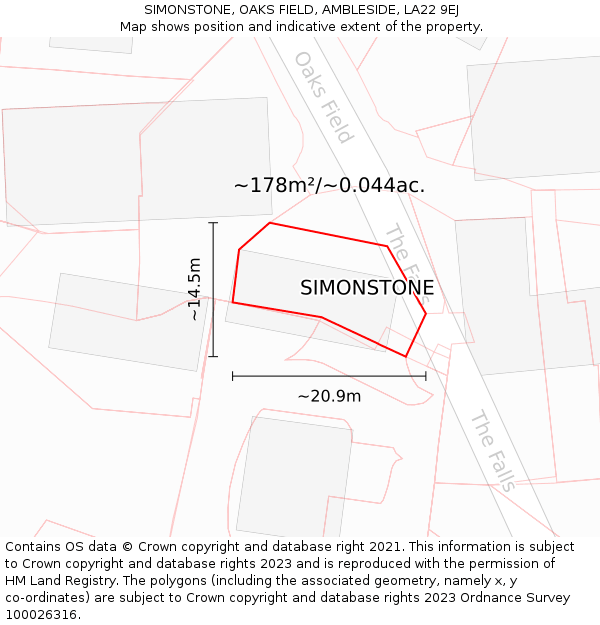 SIMONSTONE, OAKS FIELD, AMBLESIDE, LA22 9EJ: Plot and title map