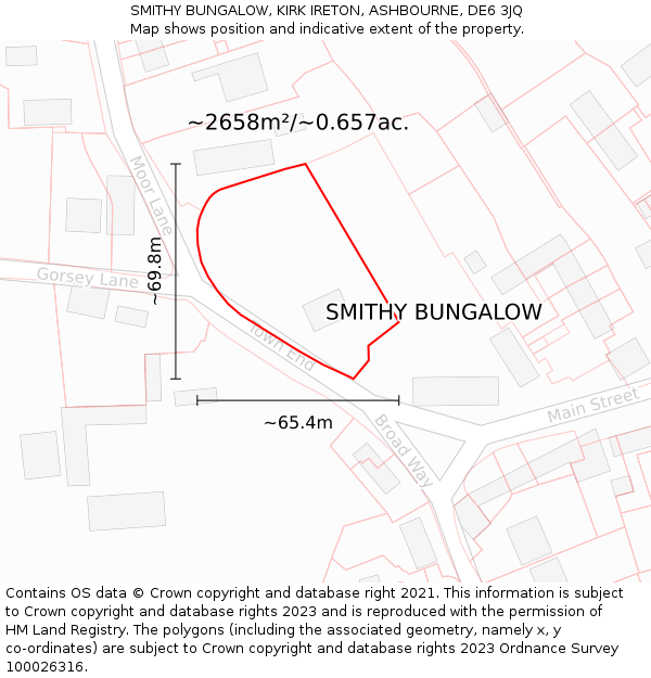 SMITHY BUNGALOW, KIRK IRETON, ASHBOURNE, DE6 3JQ: Plot and title map