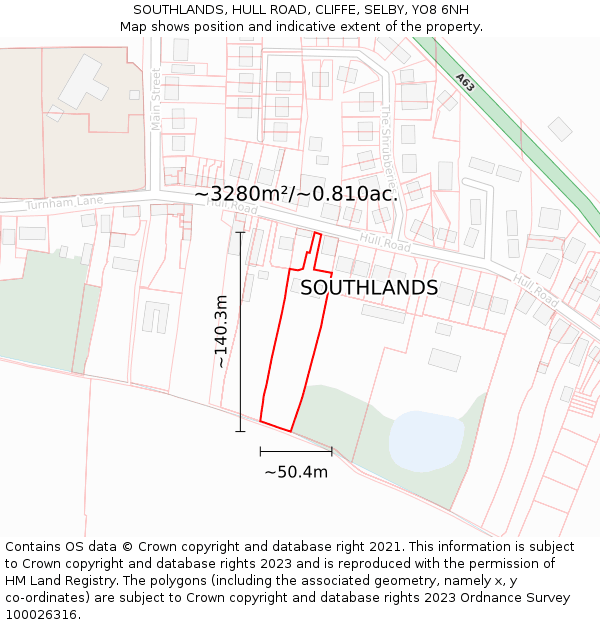 SOUTHLANDS, HULL ROAD, CLIFFE, SELBY, YO8 6NH: Plot and title map