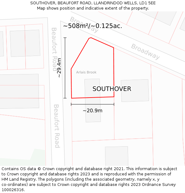 SOUTHOVER, BEAUFORT ROAD, LLANDRINDOD WELLS, LD1 5EE: Plot and title map