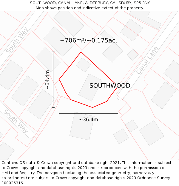 SOUTHWOOD, CANAL LANE, ALDERBURY, SALISBURY, SP5 3NY: Plot and title map