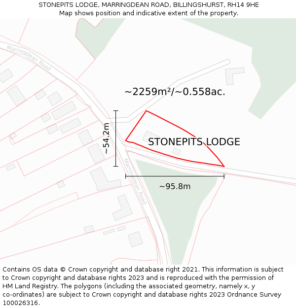 STONEPITS LODGE, MARRINGDEAN ROAD, BILLINGSHURST, RH14 9HE: Plot and title map