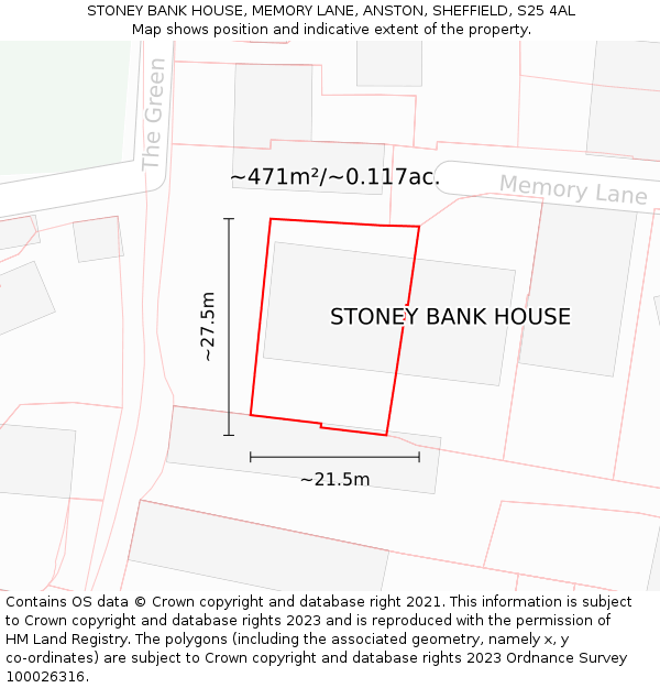 STONEY BANK HOUSE, MEMORY LANE, ANSTON, SHEFFIELD, S25 4AL: Plot and title map