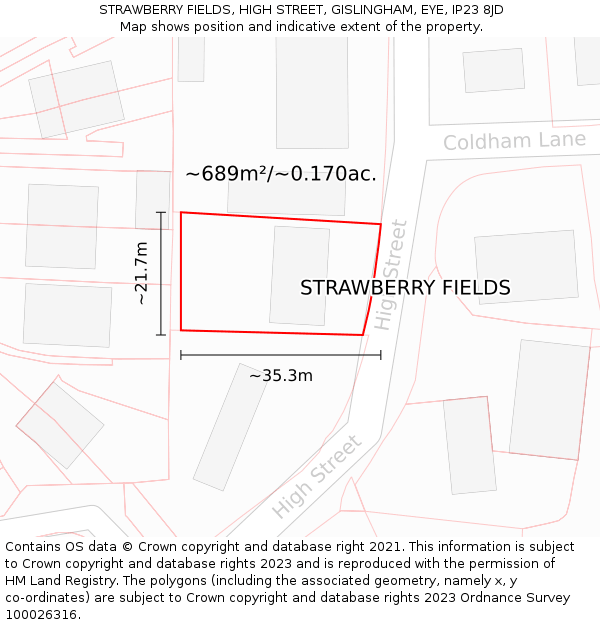 STRAWBERRY FIELDS, HIGH STREET, GISLINGHAM, EYE, IP23 8JD: Plot and title map