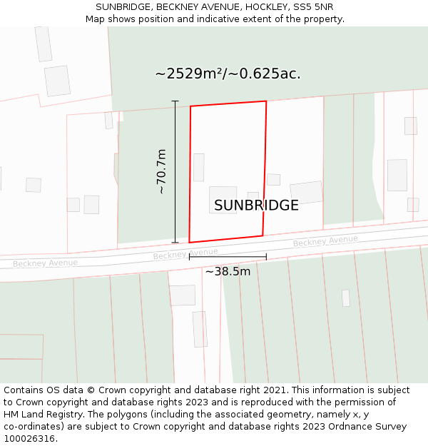 SUNBRIDGE, BECKNEY AVENUE, HOCKLEY, SS5 5NR: Plot and title map