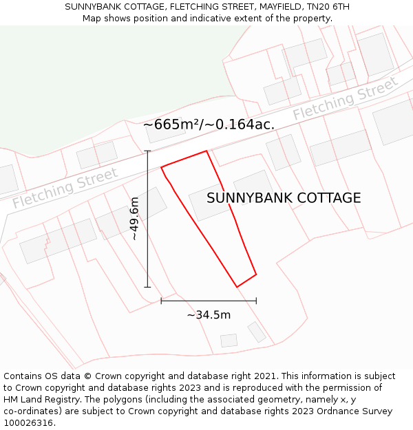 SUNNYBANK COTTAGE, FLETCHING STREET, MAYFIELD, TN20 6TH: Plot and title map