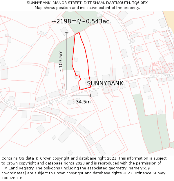 SUNNYBANK, MANOR STREET, DITTISHAM, DARTMOUTH, TQ6 0EX: Plot and title map