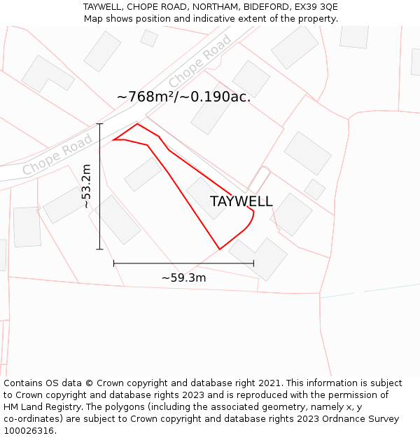 TAYWELL, CHOPE ROAD, NORTHAM, BIDEFORD, EX39 3QE: Plot and title map