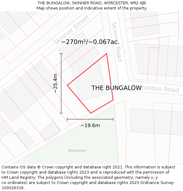 THE BUNGALOW, SKINNER ROAD, WORCESTER, WR2 4JB: Plot and title map