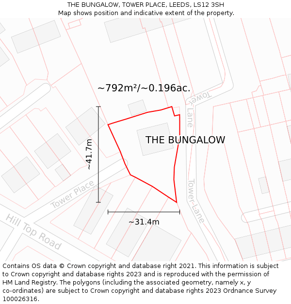 THE BUNGALOW, TOWER PLACE, LEEDS, LS12 3SH: Plot and title map