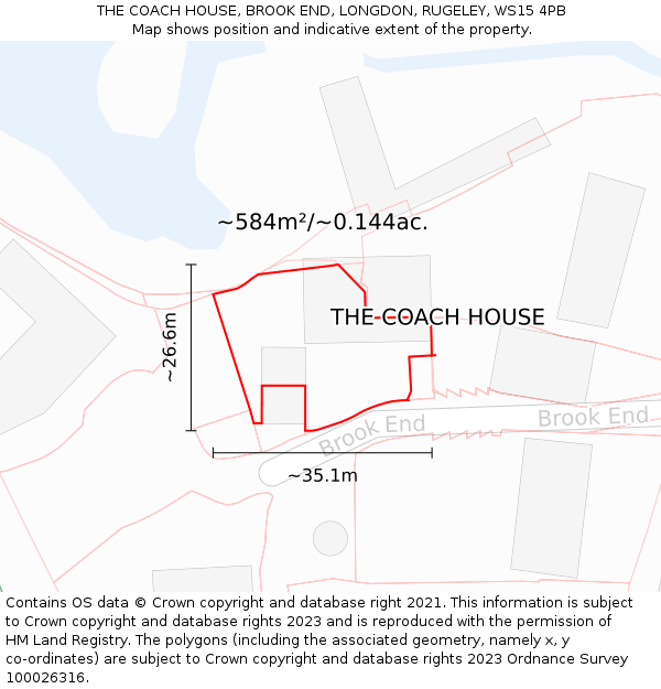 THE COACH HOUSE, BROOK END, LONGDON, RUGELEY, WS15 4PB: Plot and title map