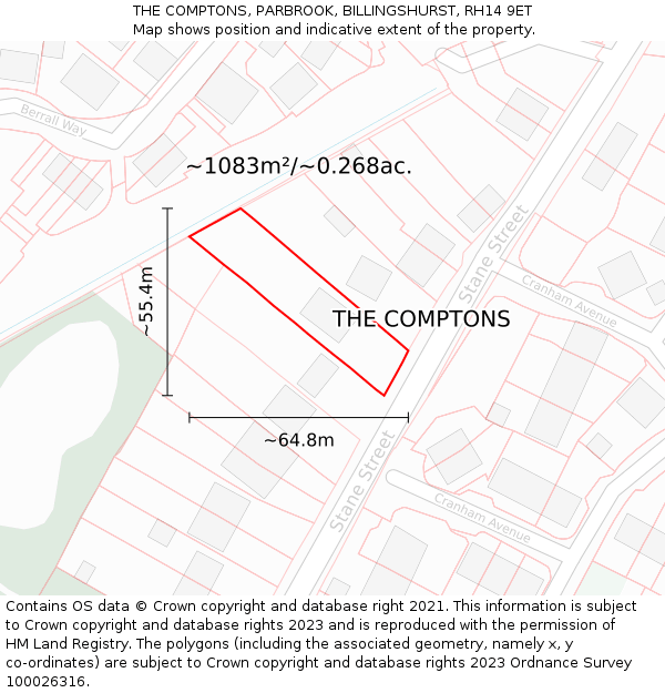 THE COMPTONS, PARBROOK, BILLINGSHURST, RH14 9ET: Plot and title map