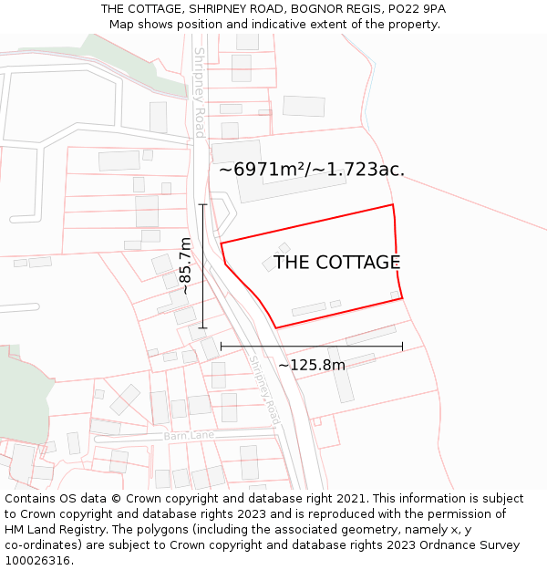 THE COTTAGE, SHRIPNEY ROAD, BOGNOR REGIS, PO22 9PA: Plot and title map