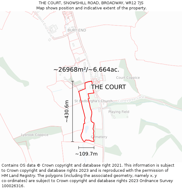 THE COURT, SNOWSHILL ROAD, BROADWAY, WR12 7JS: Plot and title map