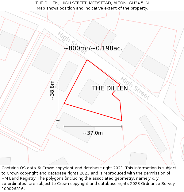 THE DILLEN, HIGH STREET, MEDSTEAD, ALTON, GU34 5LN: Plot and title map