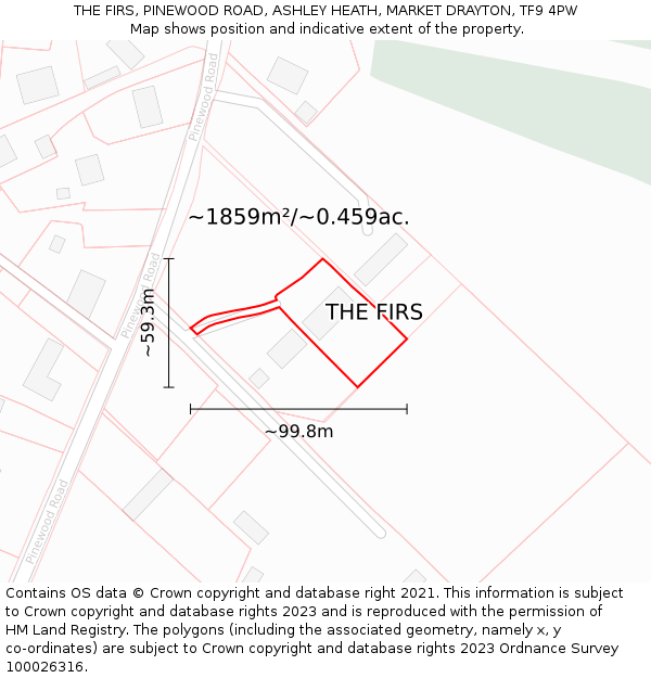 THE FIRS, PINEWOOD ROAD, ASHLEY HEATH, MARKET DRAYTON, TF9 4PW: Plot and title map