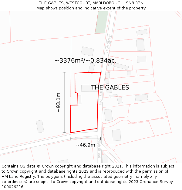 THE GABLES, WESTCOURT, MARLBOROUGH, SN8 3BN: Plot and title map