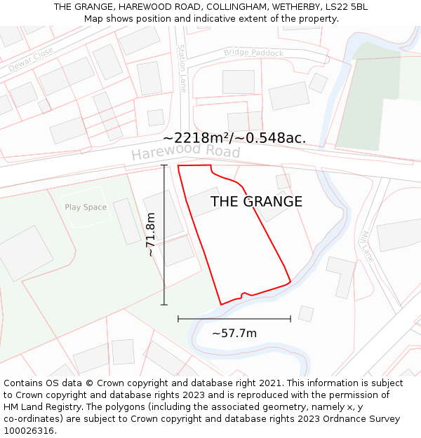 THE GRANGE, HAREWOOD ROAD, COLLINGHAM, WETHERBY, LS22 5BL: Plot and title map