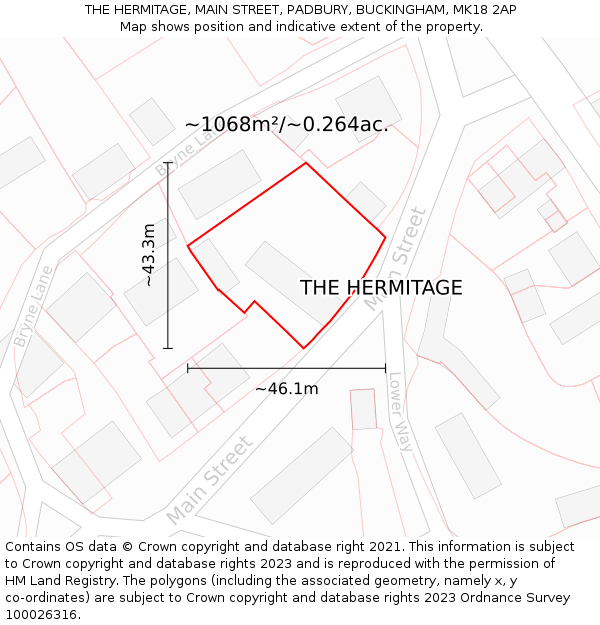 THE HERMITAGE, MAIN STREET, PADBURY, BUCKINGHAM, MK18 2AP: Plot and title map