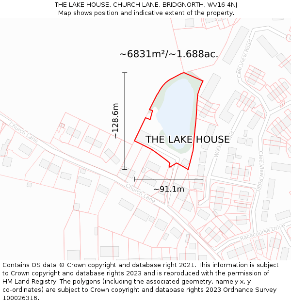 THE LAKE HOUSE, CHURCH LANE, BRIDGNORTH, WV16 4NJ: Plot and title map