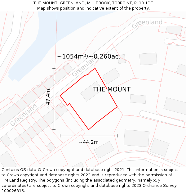 THE MOUNT, GREENLAND, MILLBROOK, TORPOINT, PL10 1DE: Plot and title map