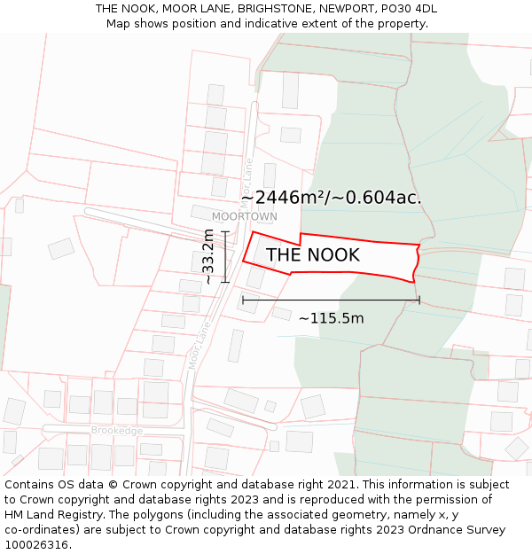 THE NOOK, MOOR LANE, BRIGHSTONE, NEWPORT, PO30 4DL: Plot and title map