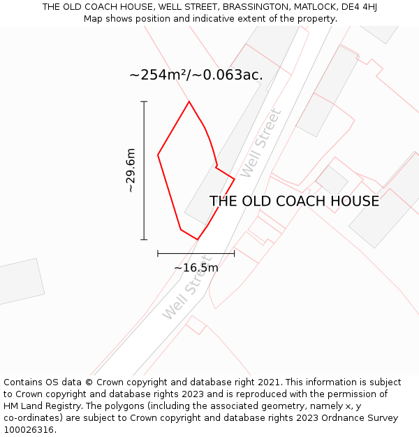 THE OLD COACH HOUSE, WELL STREET, BRASSINGTON, MATLOCK, DE4 4HJ: Plot and title map