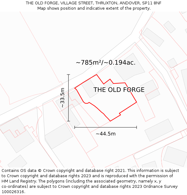 THE OLD FORGE, VILLAGE STREET, THRUXTON, ANDOVER, SP11 8NF: Plot and title map