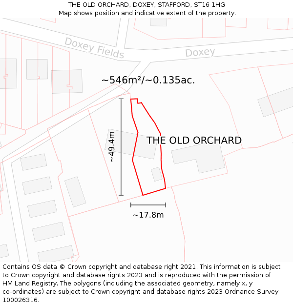 THE OLD ORCHARD, DOXEY, STAFFORD, ST16 1HG: Plot and title map