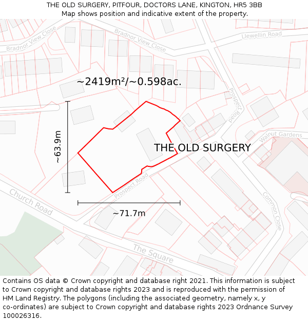 THE OLD SURGERY, PITFOUR, DOCTORS LANE, KINGTON, HR5 3BB: Plot and title map