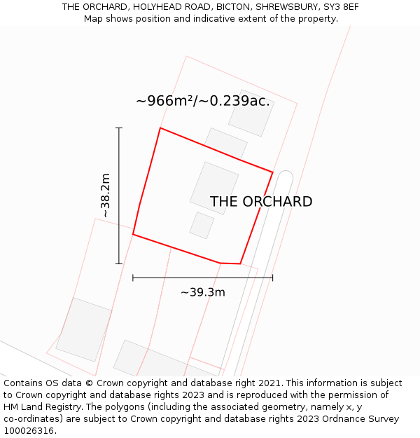 THE ORCHARD, HOLYHEAD ROAD, BICTON, SHREWSBURY, SY3 8EF: Plot and title map