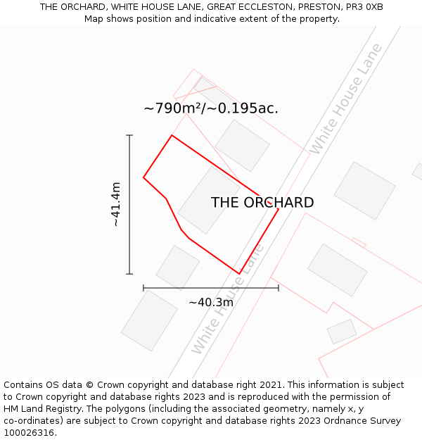 THE ORCHARD, WHITE HOUSE LANE, GREAT ECCLESTON, PRESTON, PR3 0XB: Plot and title map