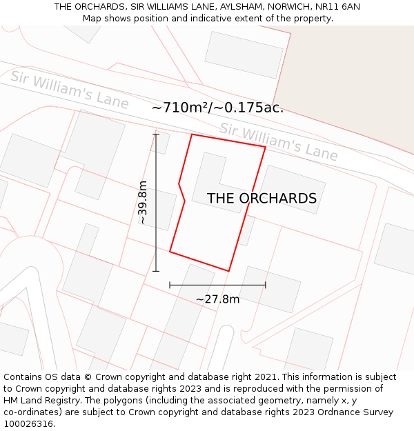 THE ORCHARDS, SIR WILLIAMS LANE, AYLSHAM, NORWICH, NR11 6AN: Plot and title map