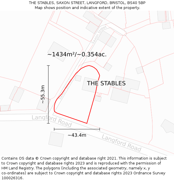 THE STABLES, SAXON STREET, LANGFORD, BRISTOL, BS40 5BP: Plot and title map