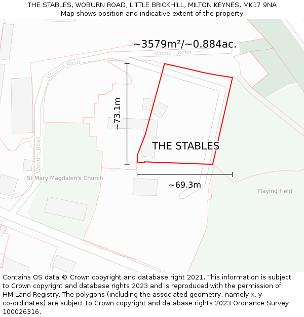 THE STABLES, WOBURN ROAD, LITTLE BRICKHILL, MILTON KEYNES, MK17 9NA: Plot and title map