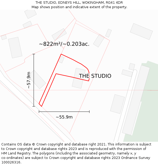 THE STUDIO, EDNEYS HILL, WOKINGHAM, RG41 4DR: Plot and title map