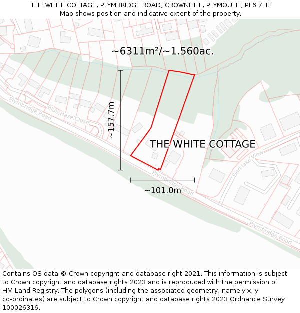 THE WHITE COTTAGE, PLYMBRIDGE ROAD, CROWNHILL, PLYMOUTH, PL6 7LF: Plot and title map