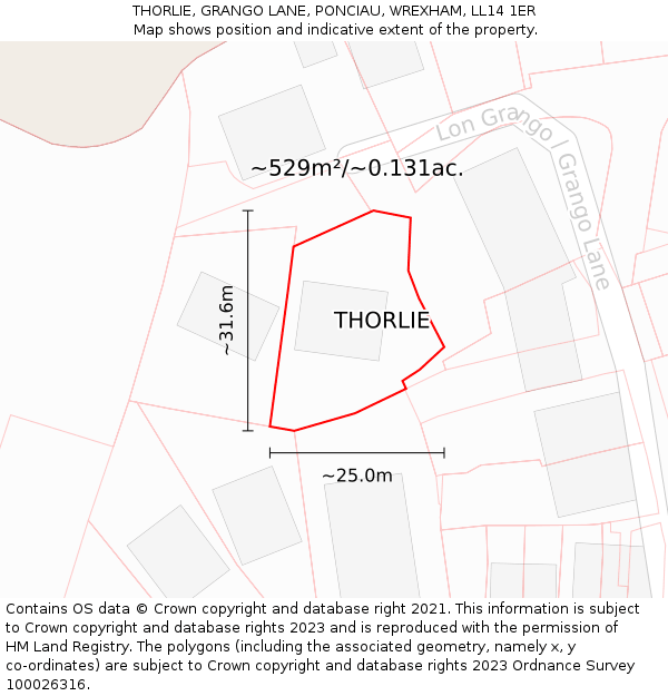 THORLIE, GRANGO LANE, PONCIAU, WREXHAM, LL14 1ER: Plot and title map