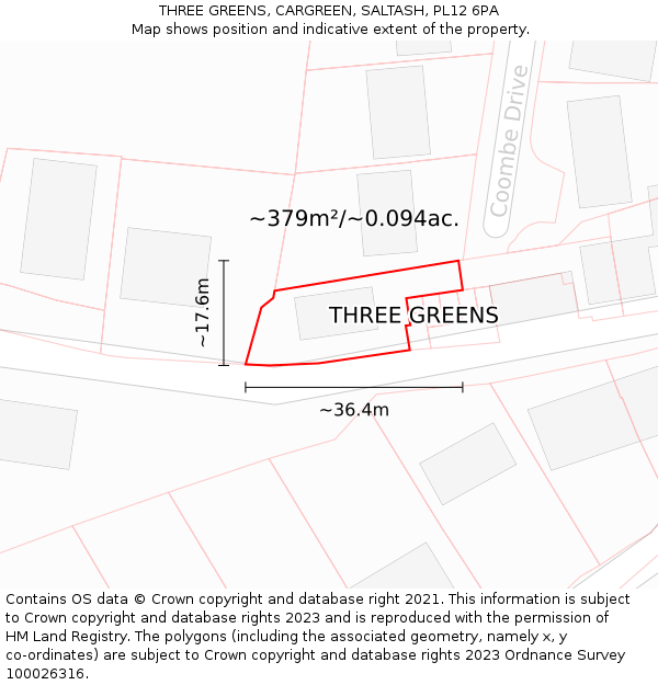 THREE GREENS, CARGREEN, SALTASH, PL12 6PA: Plot and title map