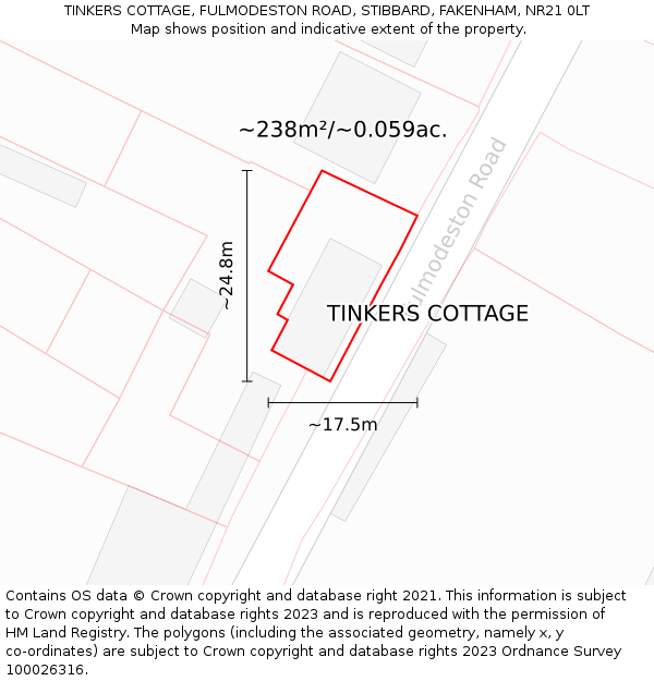 TINKERS COTTAGE, FULMODESTON ROAD, STIBBARD, FAKENHAM, NR21 0LT: Plot and title map