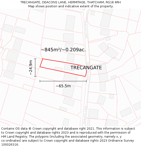 TRECANGATE, DEACONS LANE, HERMITAGE, THATCHAM, RG18 9RH: Plot and title map