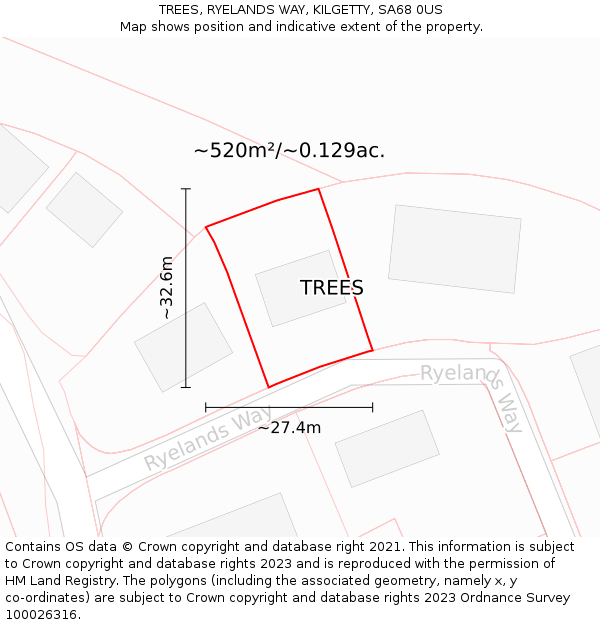 TREES, RYELANDS WAY, KILGETTY, SA68 0US: Plot and title map